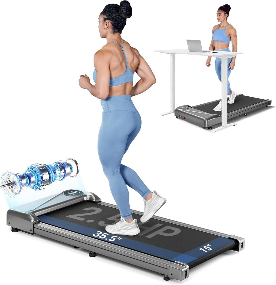 Slim Under Desk Walking Pad 2.5HP Quiet Jogging Treadmill w/ Remote & LED Screen