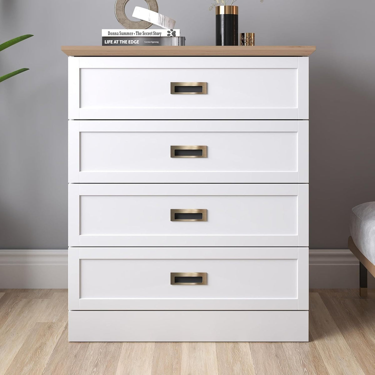 4 Drawer Chest White Oak Bedroom Storage Cabinet Modern Tall Unit