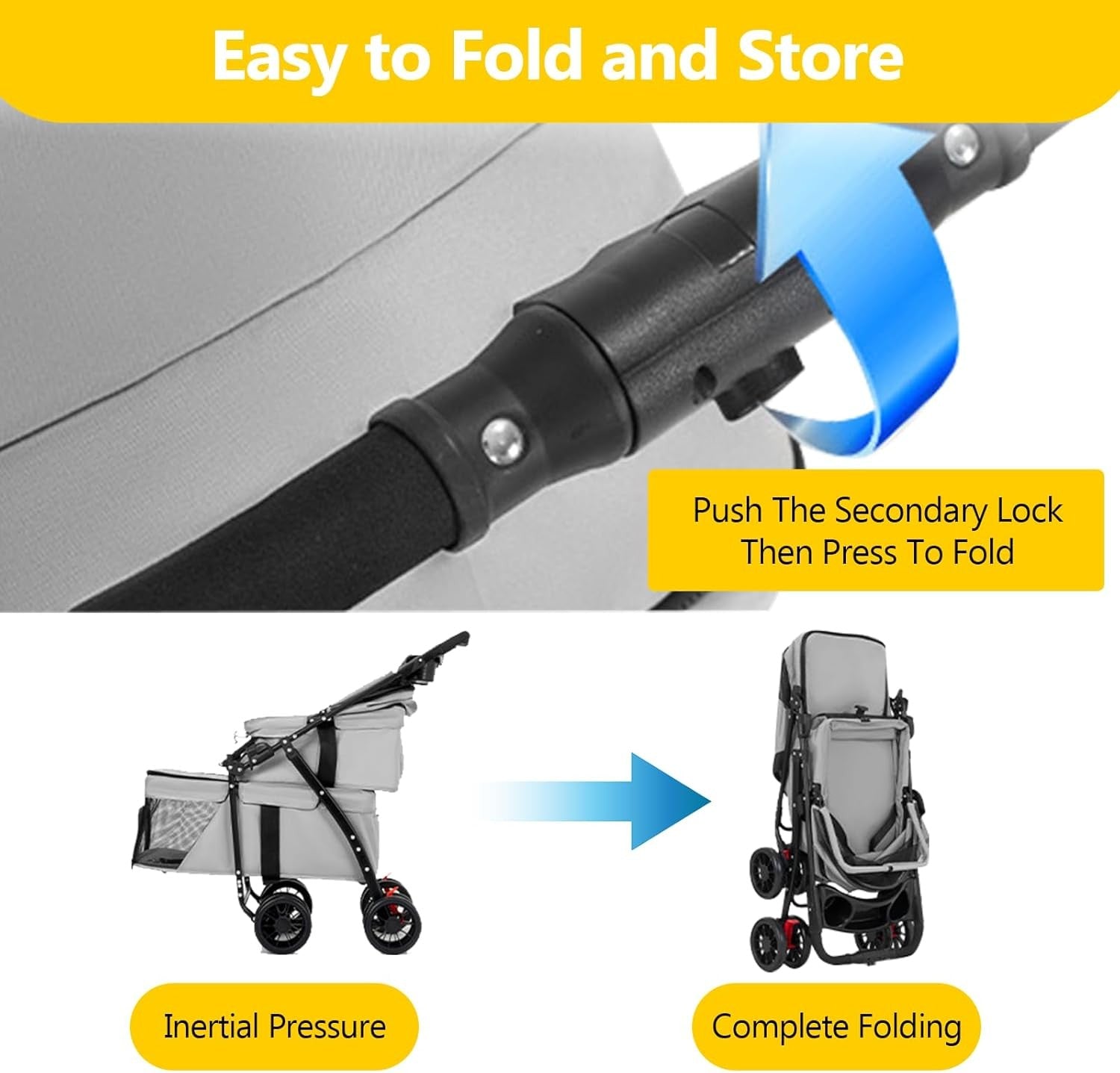 Double Pet Stroller for Small Dogs Cats 2 Tier Foldable 4 Wheel Pushchair