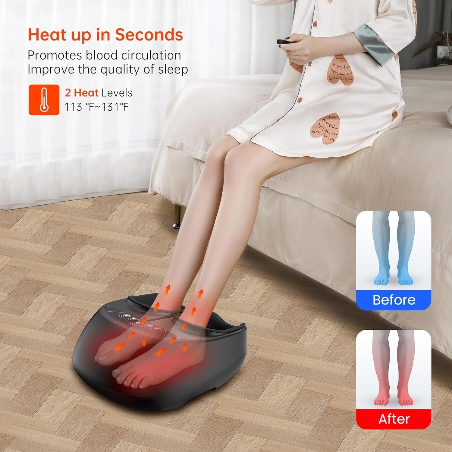Electric Foot Massager Heat Compression Deep Kneading Vibration Pain Relief