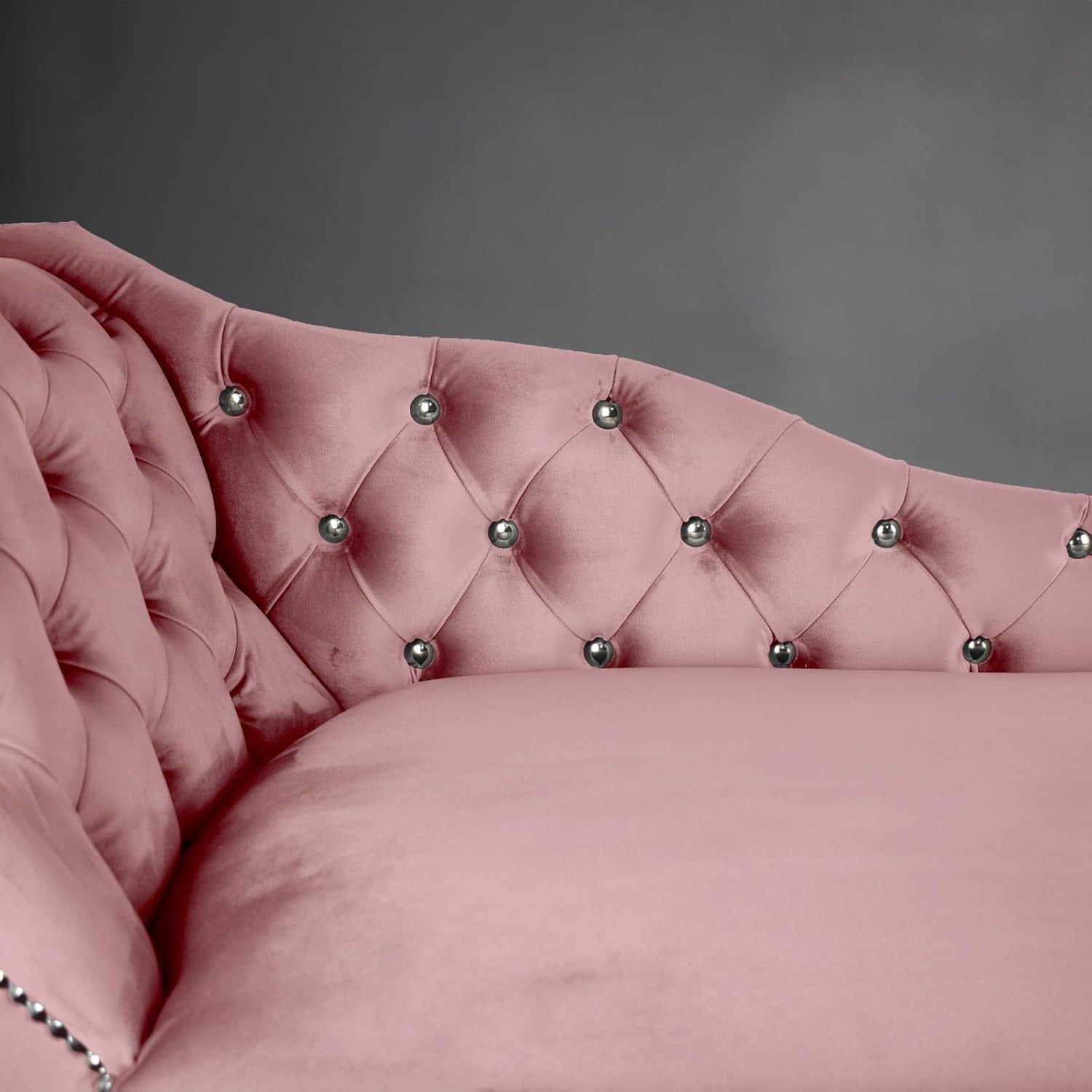Luxury Velvet Chaise Lounge Chair Left Hand Tufted Sofa 135x54x68cm Pink