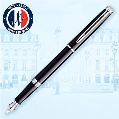 Luxury Fountain Pen – Black Gloss Chrome Trim, Medium Stainless Steel Nib