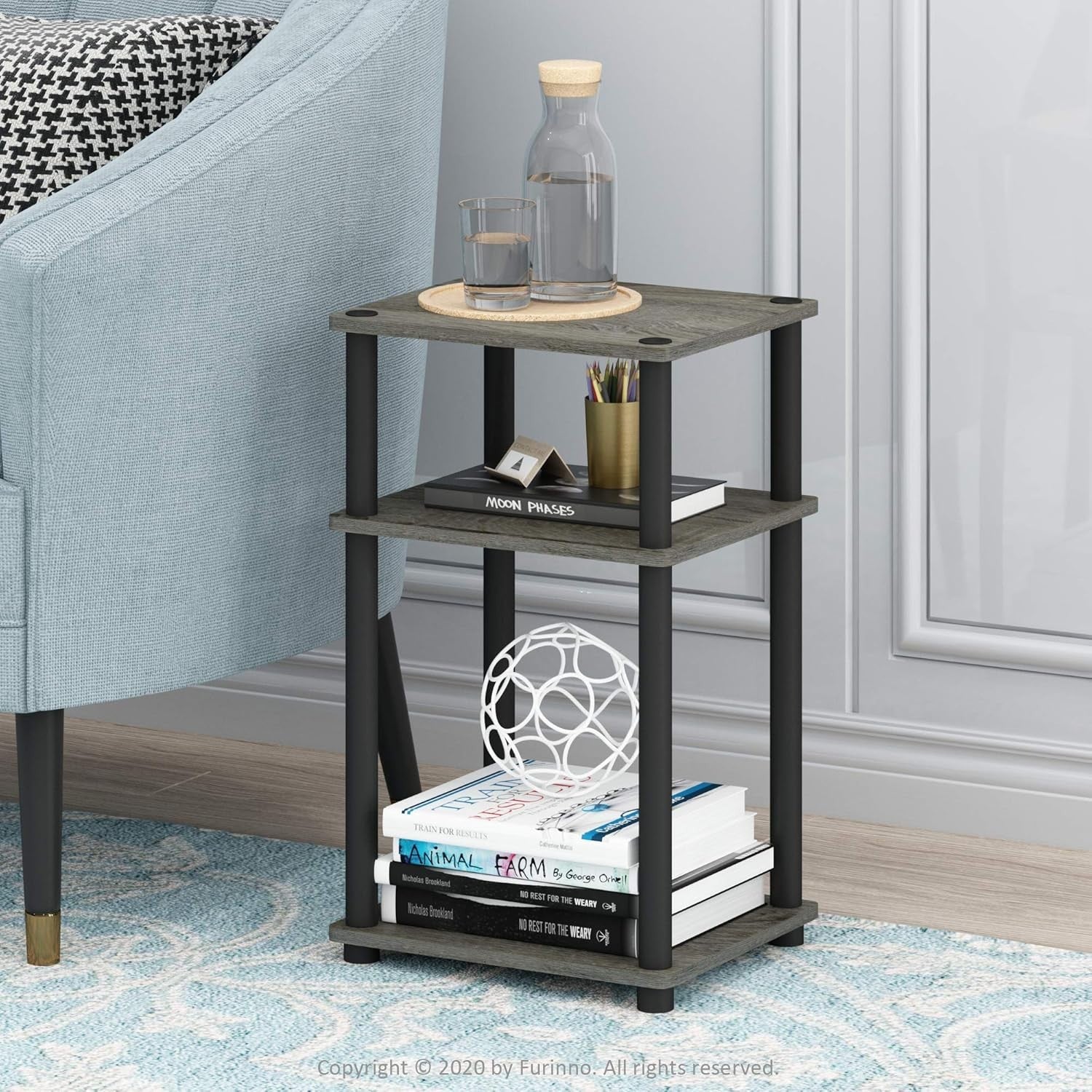 3 Tier End Side Table Small Nightstand – Slim Storage Unit 57.9cm High