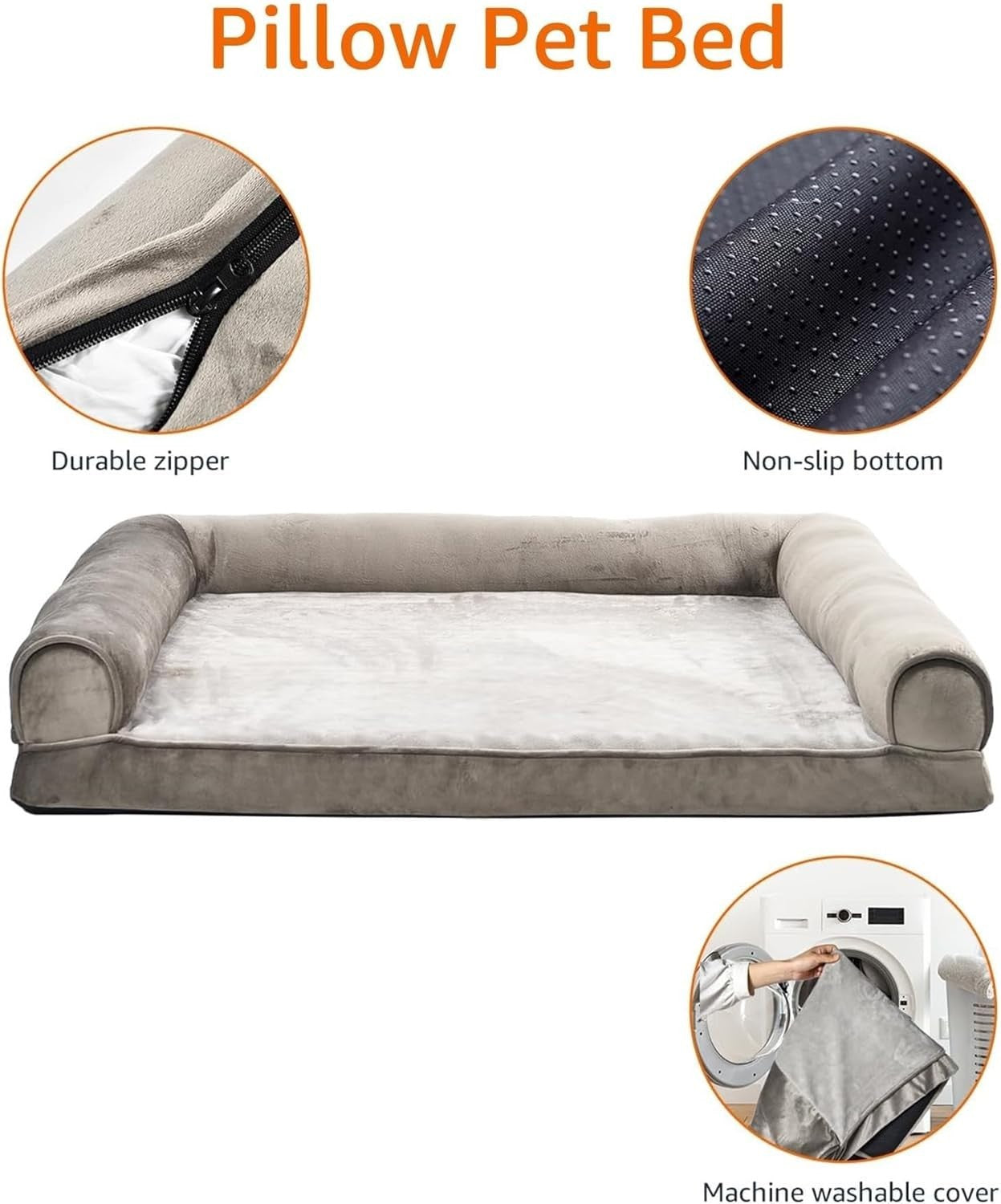 XL Orthopedic Dog Bed 112x89cm U Shape Bolster Taupe Washable
