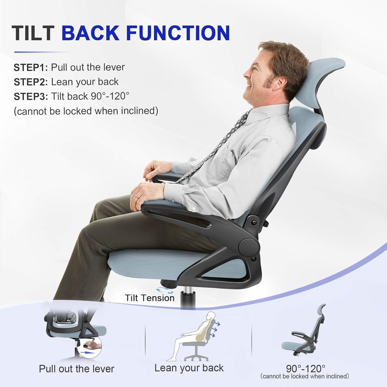 Ergonomic Office Chair High Back Mesh Flip-up Armrests Adjustable Lumbar Support