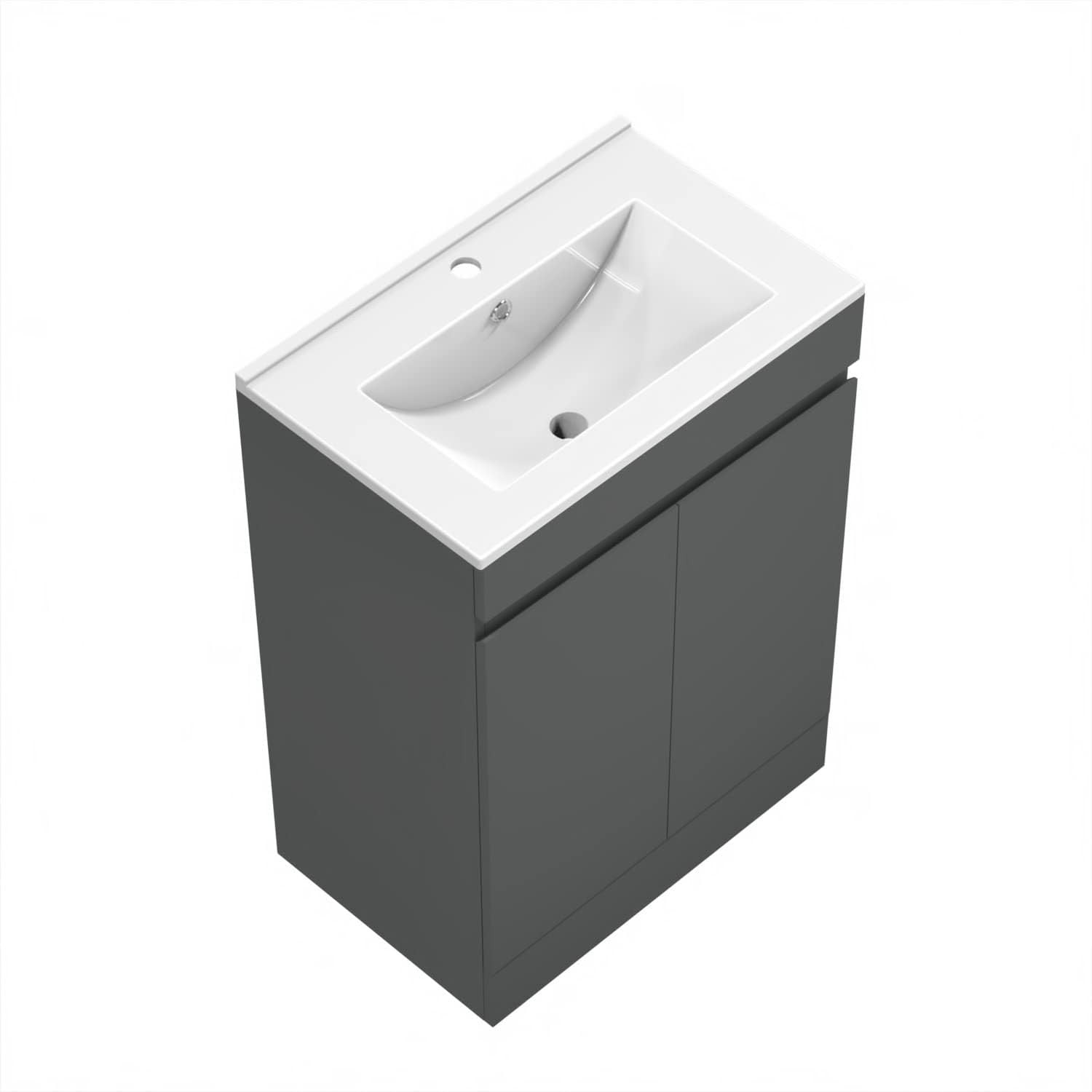 600mm Matt Grey Floor Standing Vanity Unit with Basin 2 Door Sink Cabinet