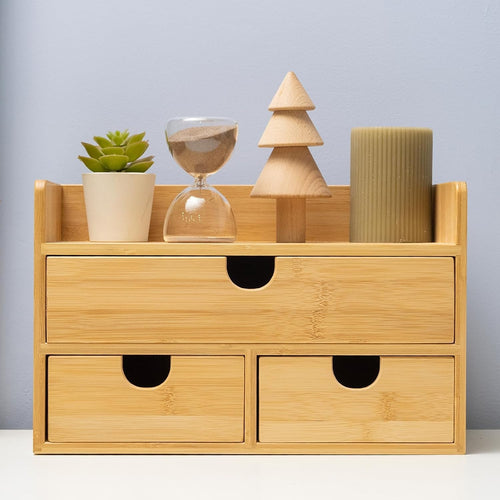 Desk Organizer 3 Drawers Bamboo Storage Box Desktop Storage Shelf