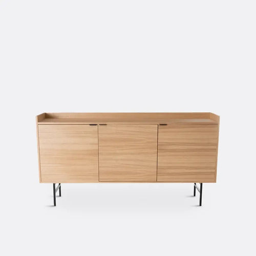 Modern Oak 3-Door Sideboard with Black Metal Legs – Wide Storage Unit