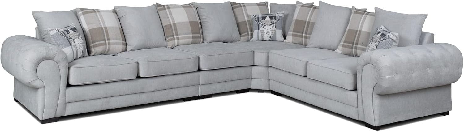 Grey 6 Seater Corner Sofa L-Shape Couch Scatter Back Cinema Lounge Suite