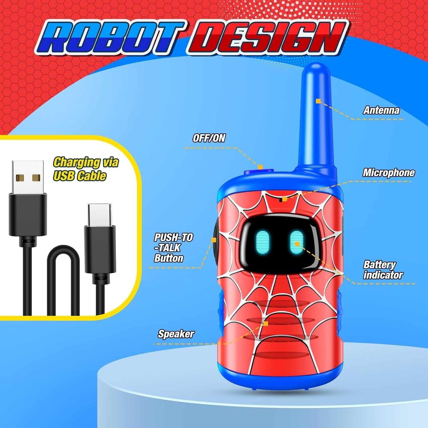 Kids Spider Walkie Talkies Rechargeable Toy Long Range Gift 2 Pack