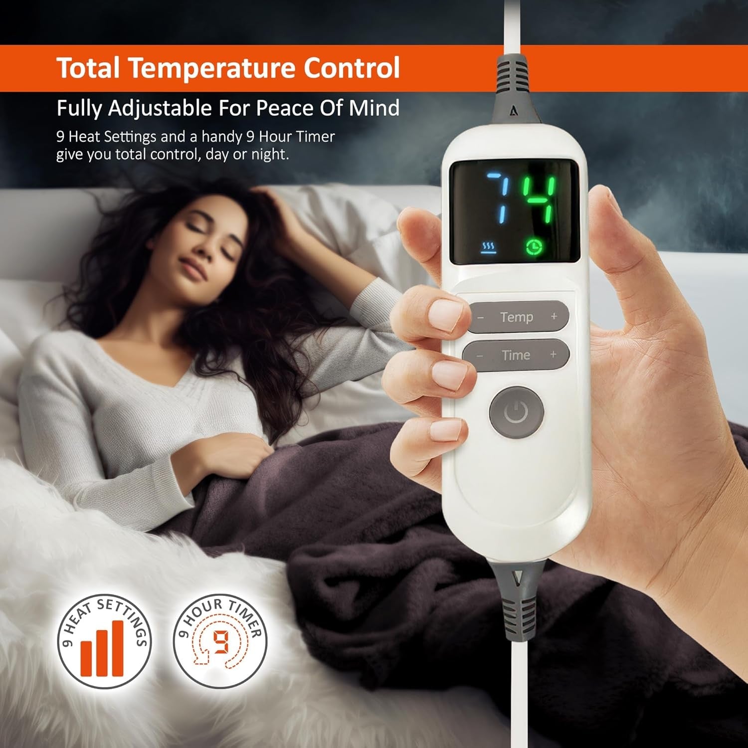 Electric Heated Throw Blanket XL 200x130cm Fleece 9 Heat Timer