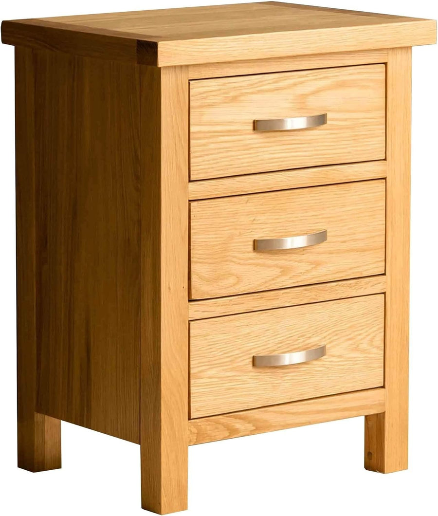 Solid Oak Bedside Table with 3 Drawers | Fully Assembled Wooden Nightstand