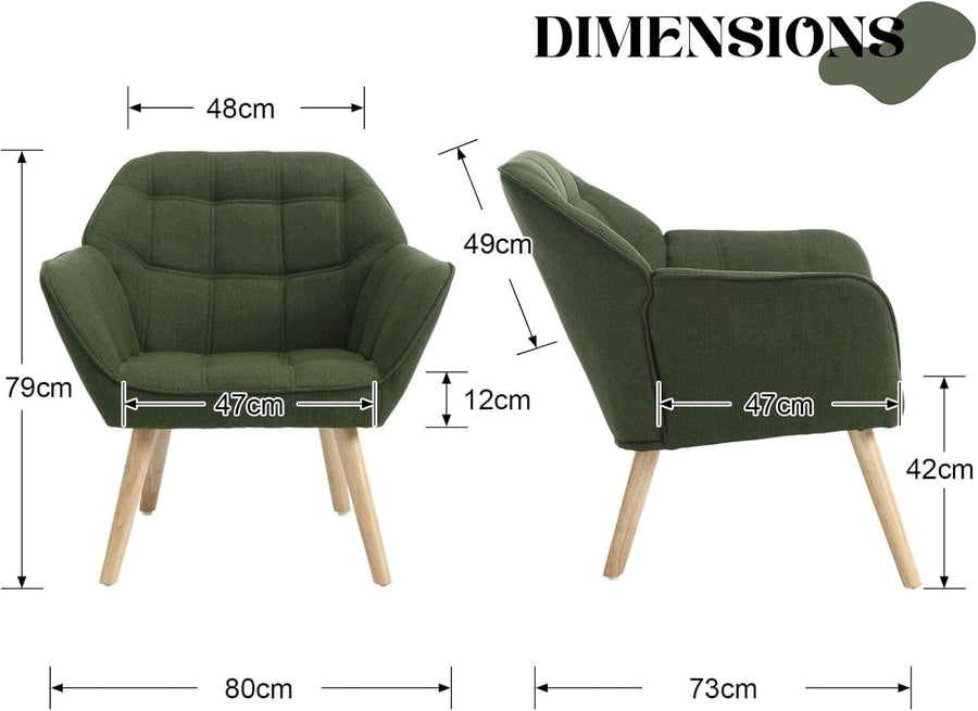 Linen Wingback Accent Chair Green Armchair Modern Tub Seat Wooden Legs
