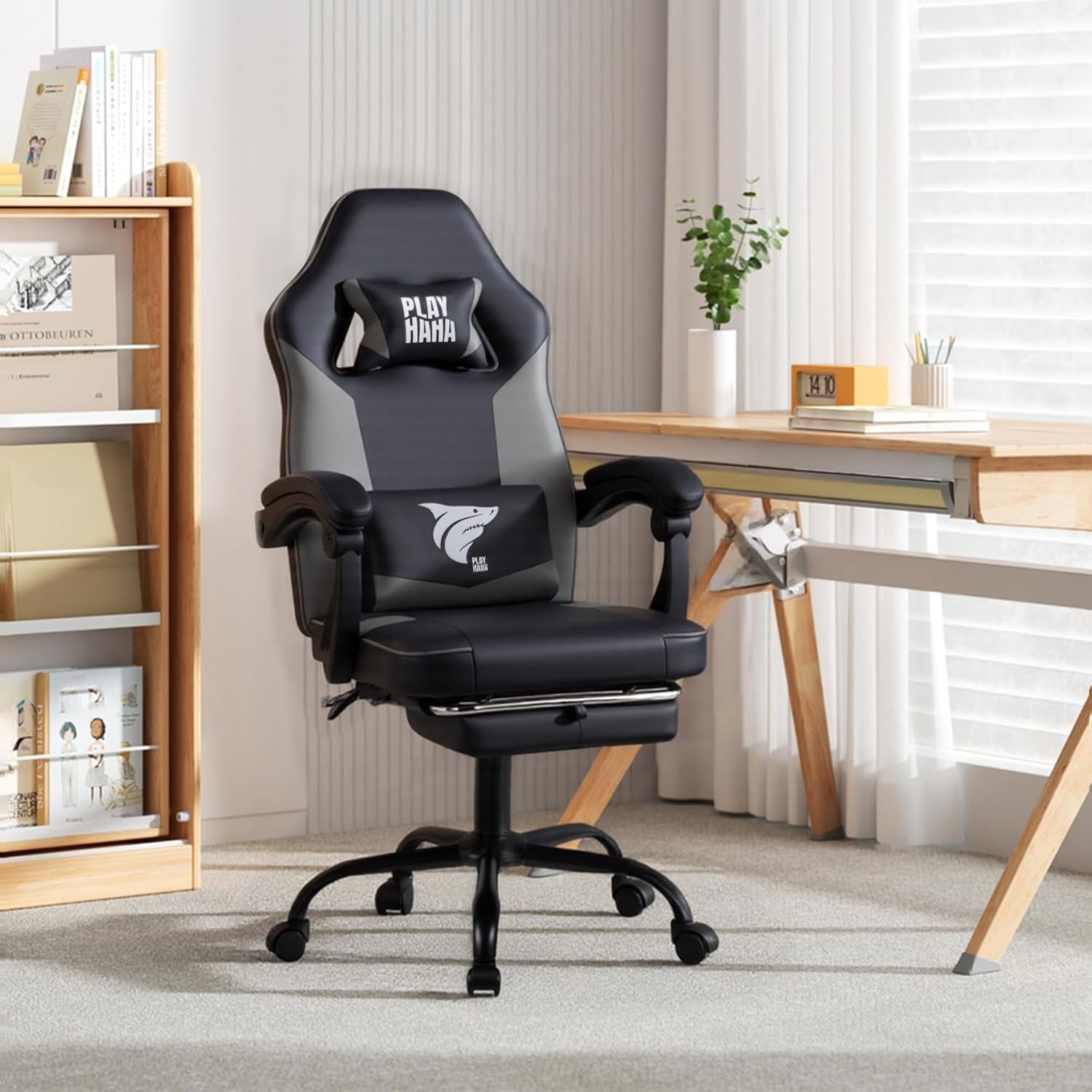 Ergonomic Gaming Chair Grey w/ Footrest Reclining Office