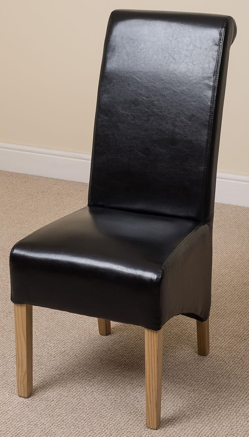160x90cm Oak Glass Dining Table & 4 Black Leather Chairs - Modern Set