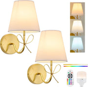 Wireless Gold Wall Lights Set of 2, Rechargeable, 15 Colour Modes + Remote