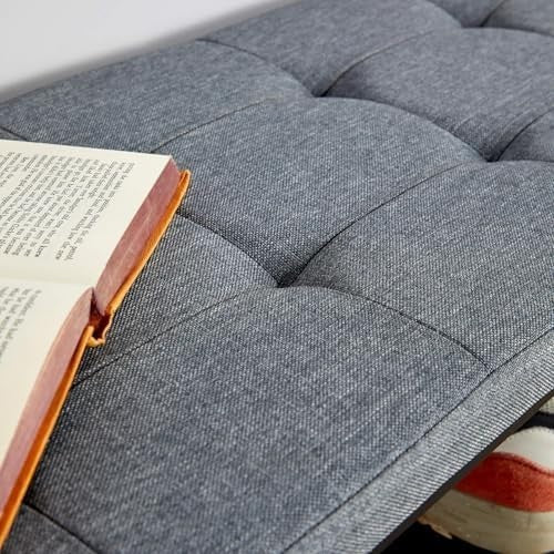 Grey Shoe Storage Bench with Linen Cushion & 2 Shelves – Metal Hallway Unit