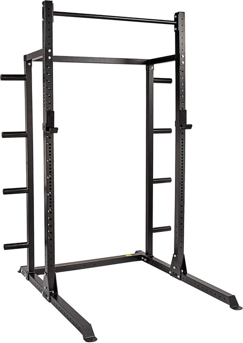 Half Power Rack Squat Cage Black with Pull Up Bar & Weight Storage