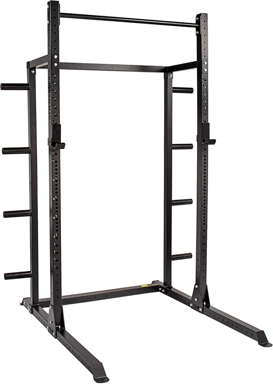 Half Power Rack Squat Cage Black with Pull Up Bar & Weight Storage