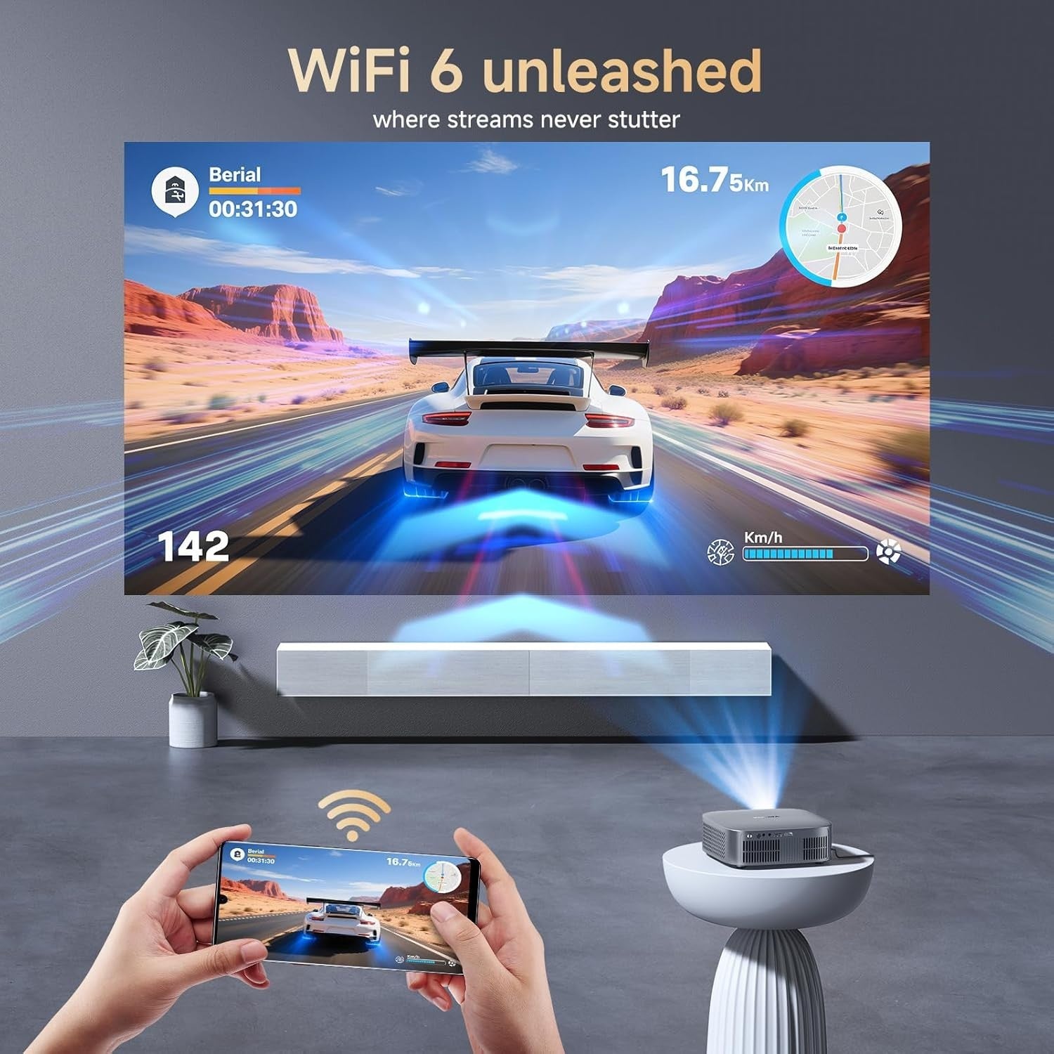 1200 ANSI Short Throw 1080P Smart Projector 4K Dolby WiFi 6