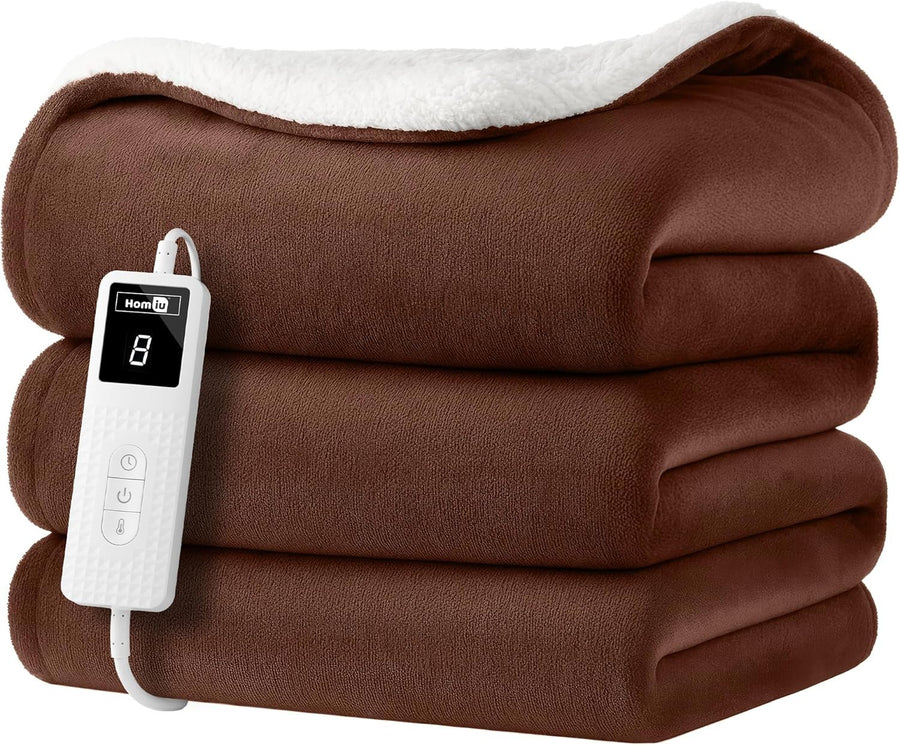 Electric Heated Throw Blanket Fleece Sherpa Fast Heat 9 Settings Timer