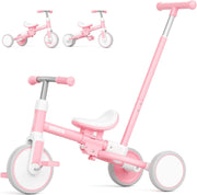 5 In 1 Toddler Tricycle Push Handle Balance Bike Adjustable Seat Pink