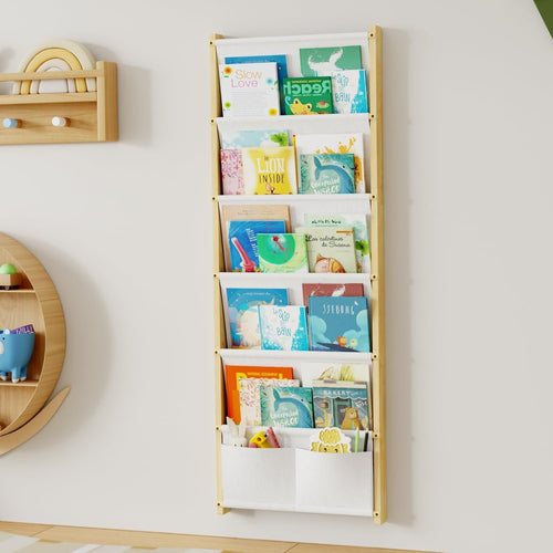 6-Tier Wall Mounted Kids Bookshelf Floating Wooden Book Shelf Organizer