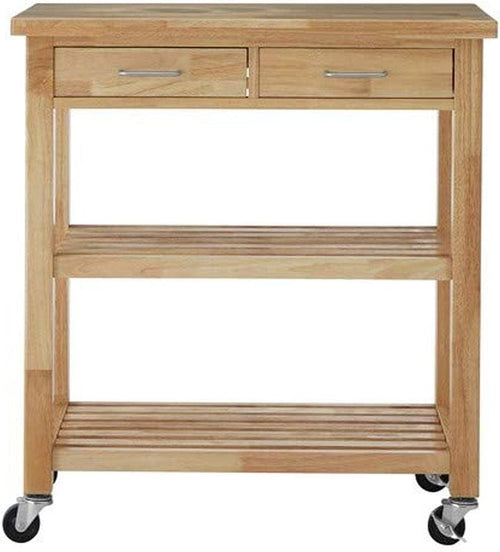 Solid Wood Kitchen Trolley on Wheels Storage Cart with Drawers & Shelf