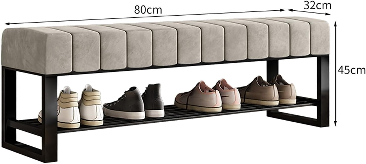2-Tier Velvet Shoe Bench with Padded Seat for Entryway & Bedroom Storage