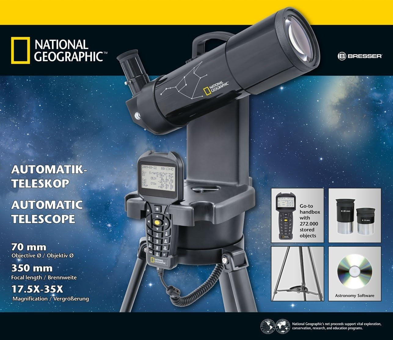 Computer Controlled Refractor Telescope 70mm GoTo Auto Focus Black Kit