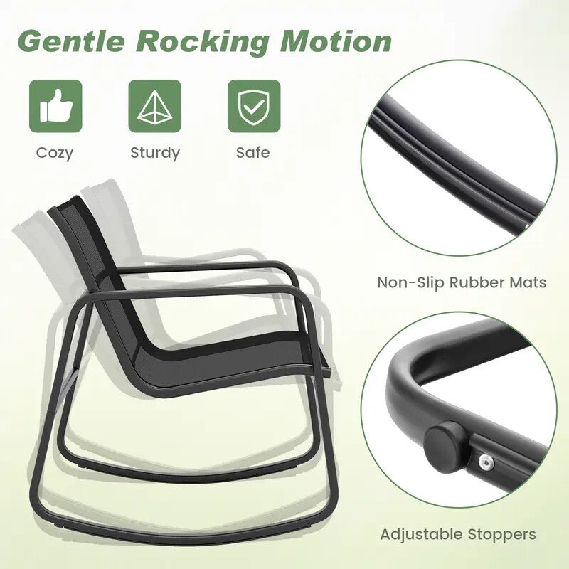 3PC Metal Patio Rocking Chair & Table Set Outdoor Garden Balcony Bistro