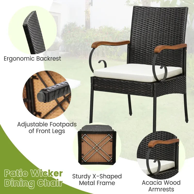 2x Rattan Garden Chairs Set with Cushions – Metal Frame, 89cm High, 180kg