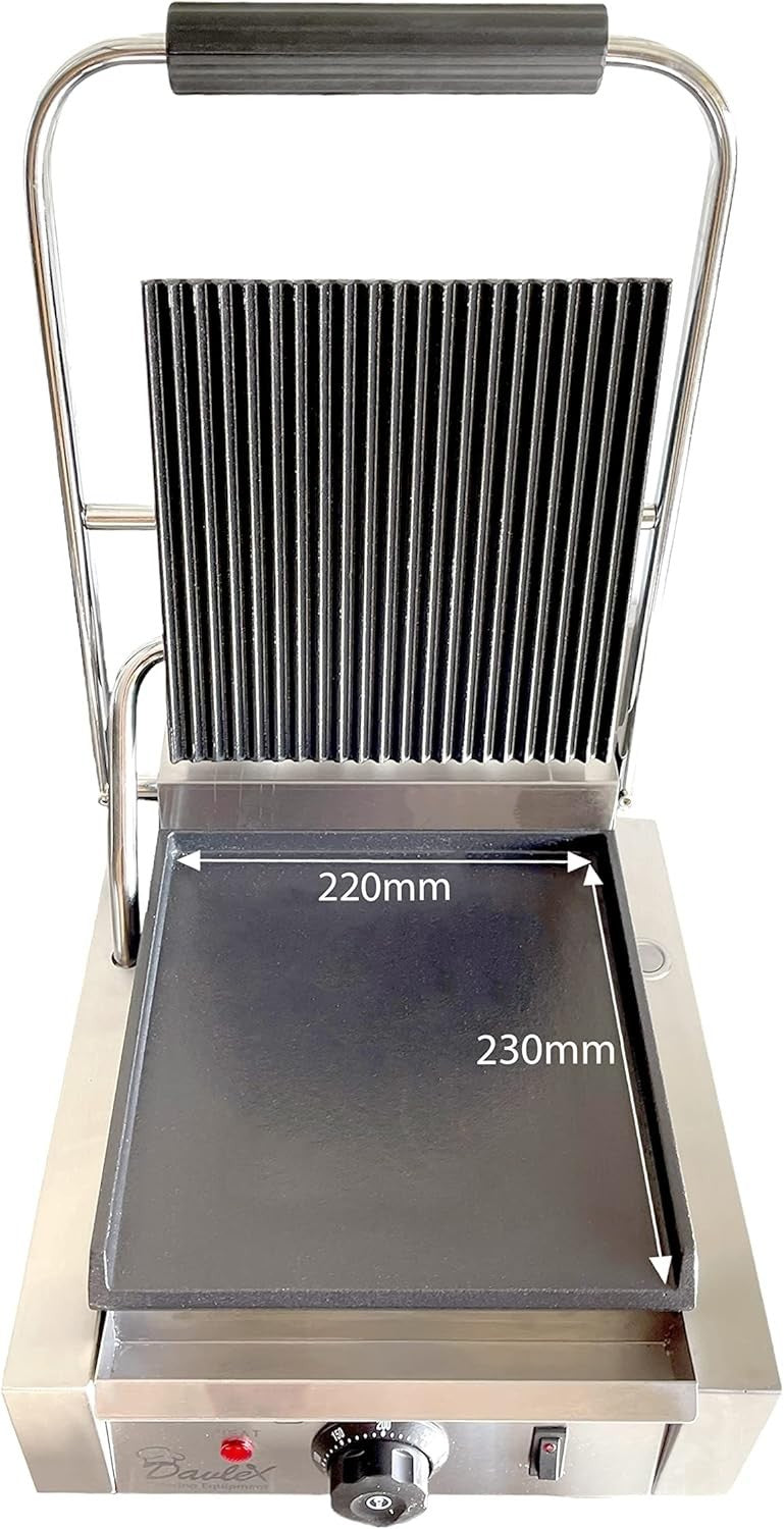 Commercial Electric Panini Press Grill Temperature Control Ribbed Flat