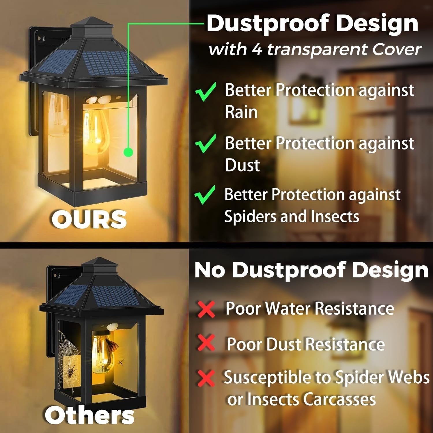 Solar Wall Lantern Lights 2 Pack Vintage Motion Sensor IP65 Outdoor
