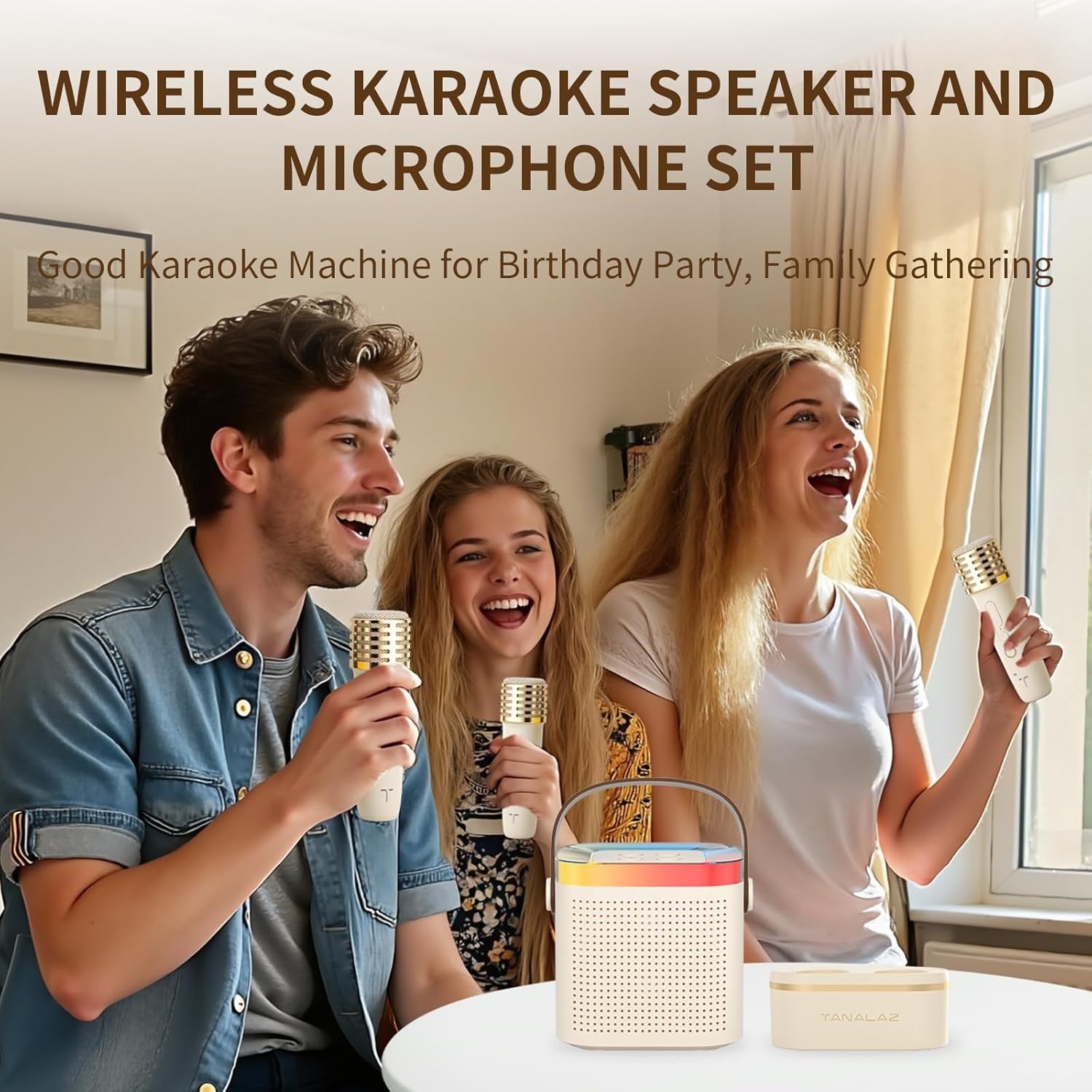 Purple Kids Karaoke Machine 2 Wireless Mics LED Bluetooth