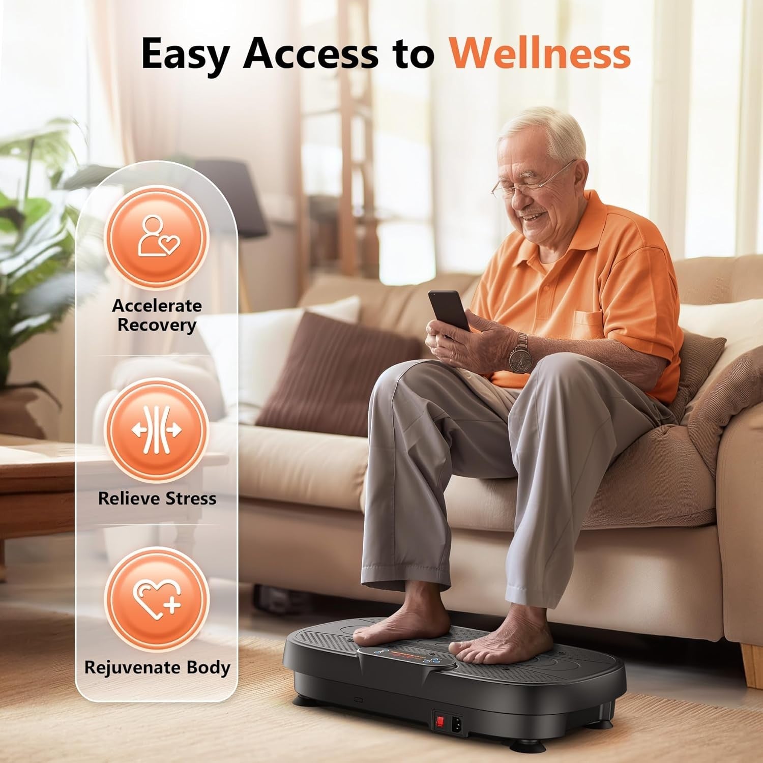 Black Whole Body Vibration Plate Fitness Machine 120 Speeds Home Therapy