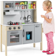 Wooden Kids Play Kitchen Grey Ice Maker Cooking Toy Accessories