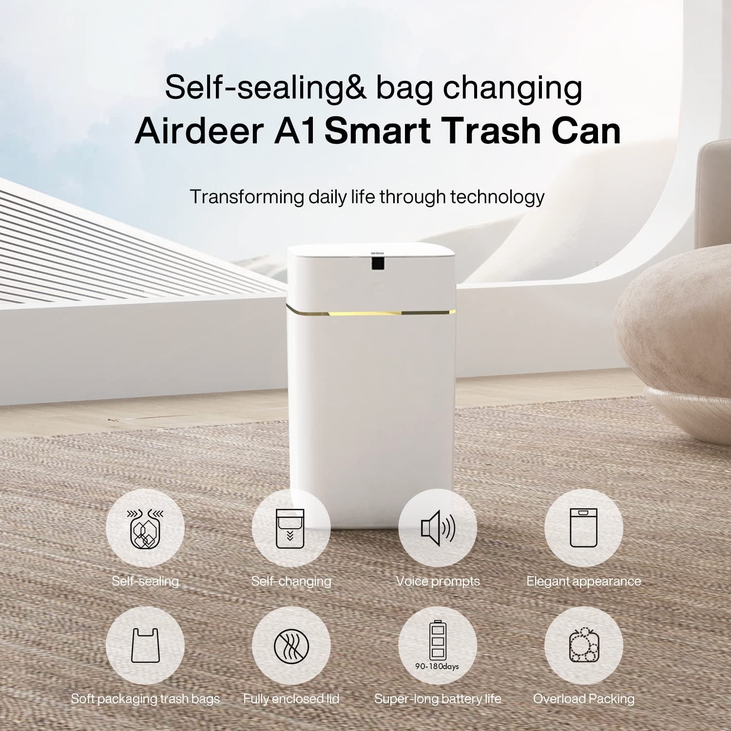 4Gallon Touchless Smart Trash Can – Automatic Self-Sealing Bin