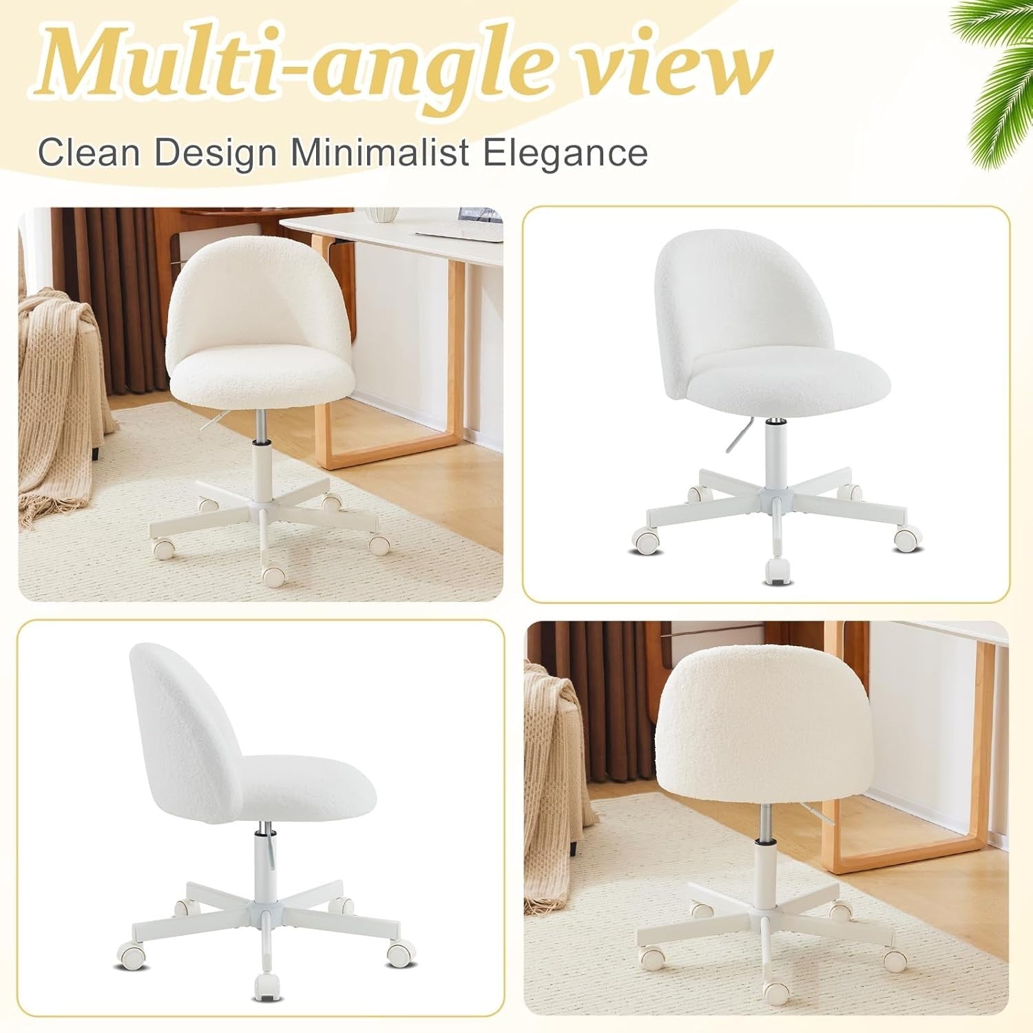 Velvet Vanity Desk Chair with Back Support – Cute Small Office Chair White