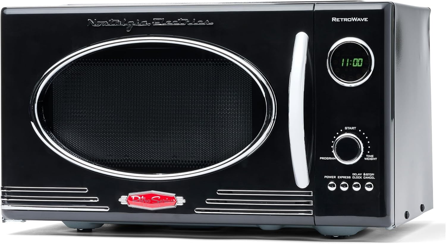 25.4L Retro Microwave 800W Digital 12 Auto Cook Settings Black