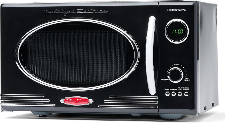 25.4L Retro Microwave 800W Digital 12 Auto Cook Settings Black