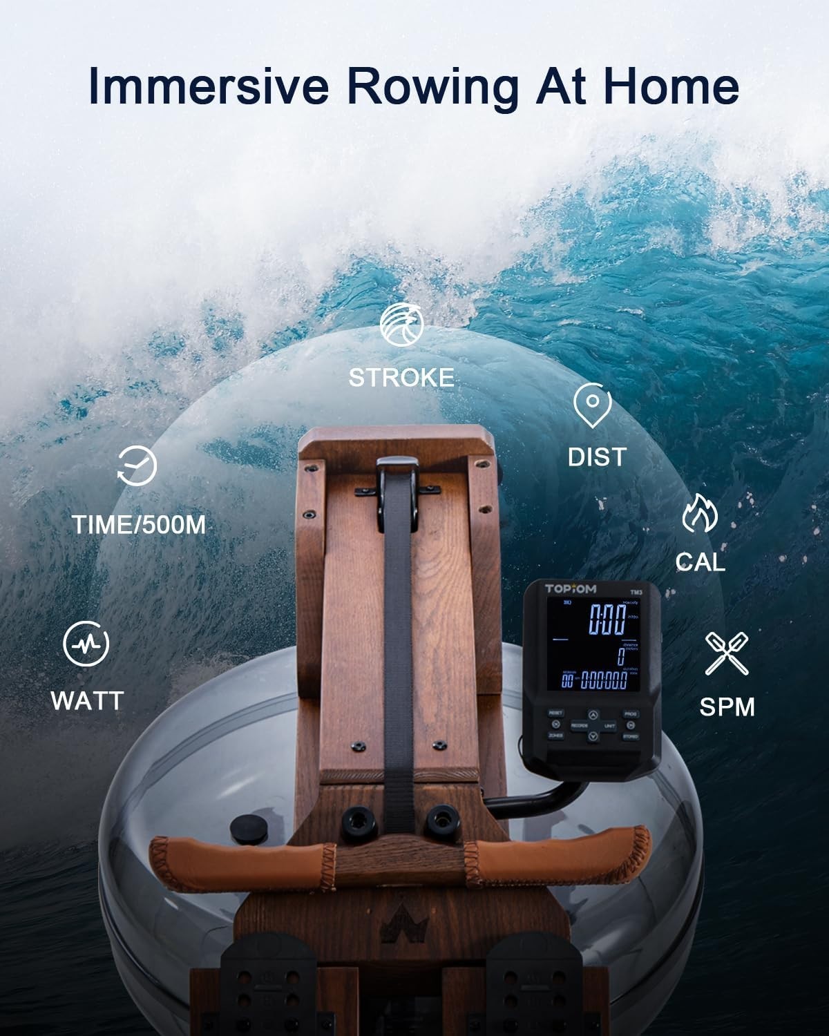 Oak Wood Water Rowing Machine Bluetooth LCD Home Rower 400LB Capacity
