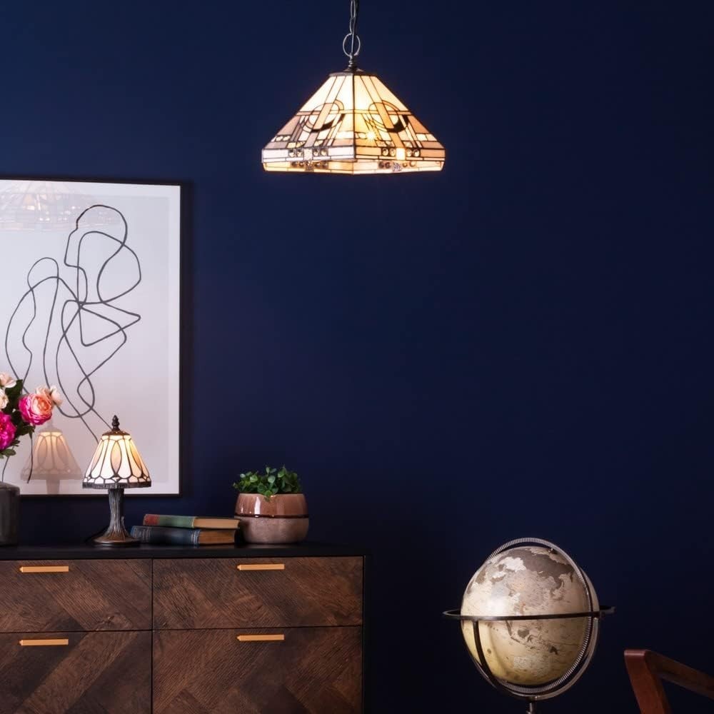 Tiffany Style Table Lamp | Multi-Coloured Stained Glass Shade | 29cm Height