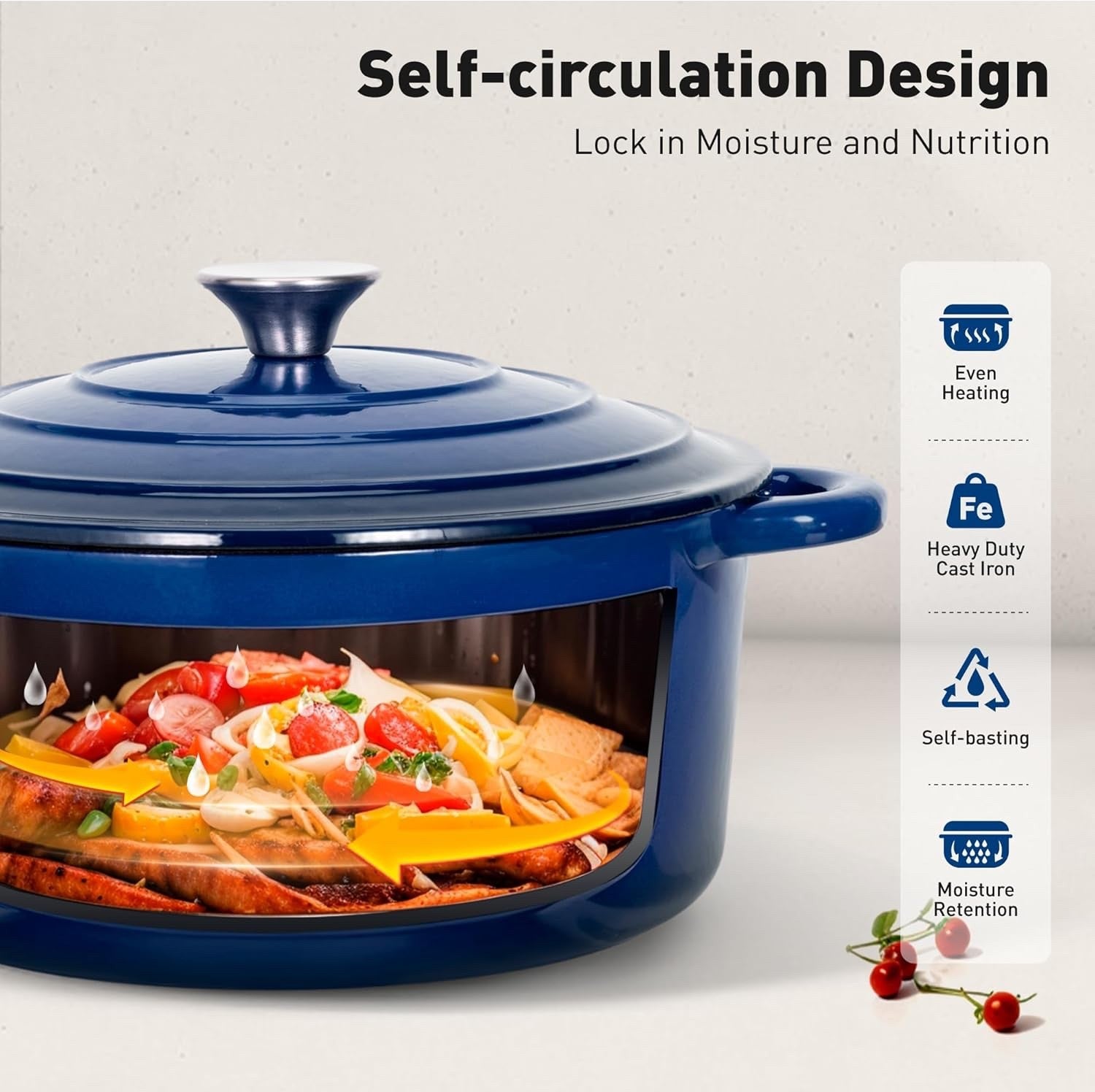7Pcs Blue Enamelled Cast Iron Cookware Set Non Stick Dutch Oven with Lids