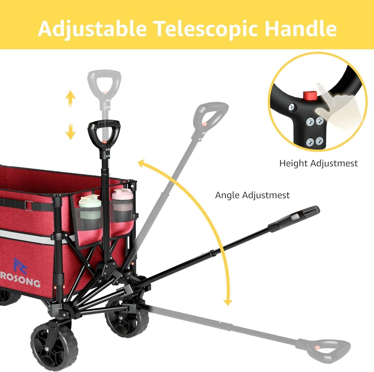 Heavy Duty Foldable Wagon Cart Collapsible Utility Trolley Wheels Burgundy