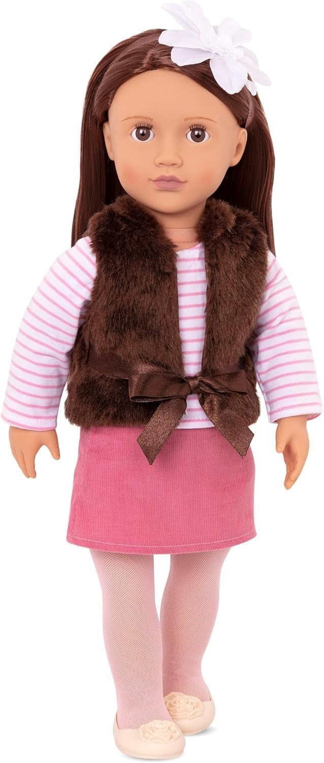 18” Fashion Doll Brunette Brown Eyes Faux Fur Outfit Set