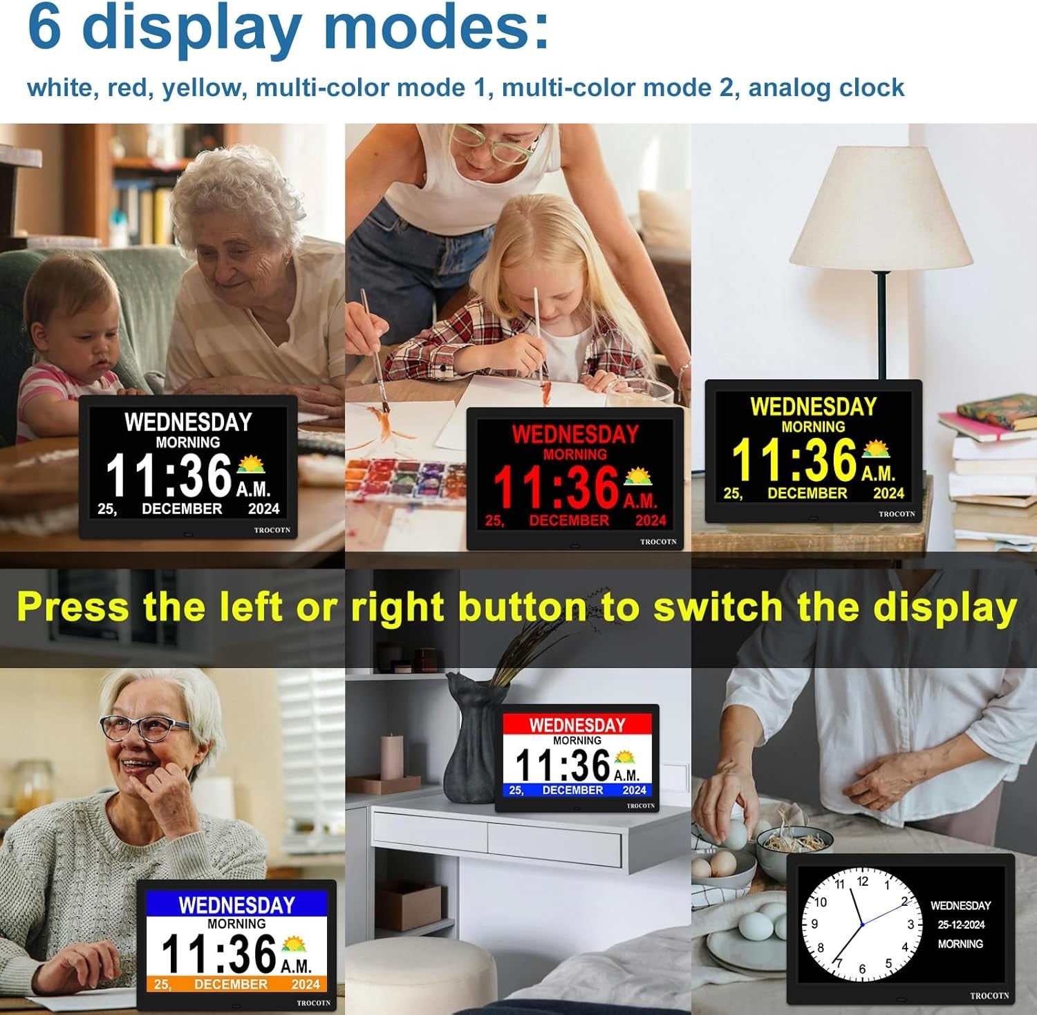 Large Digital Calendar Clock Day Date Time Display Remote Easy Read