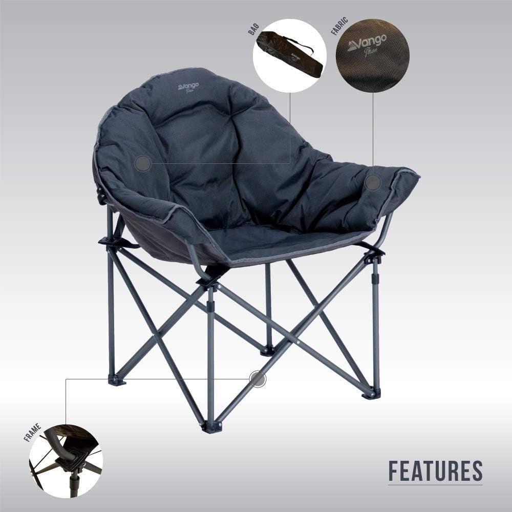 Heavy Duty XL Camping Chair Folding Wraparound 180kg Padded Seat Black