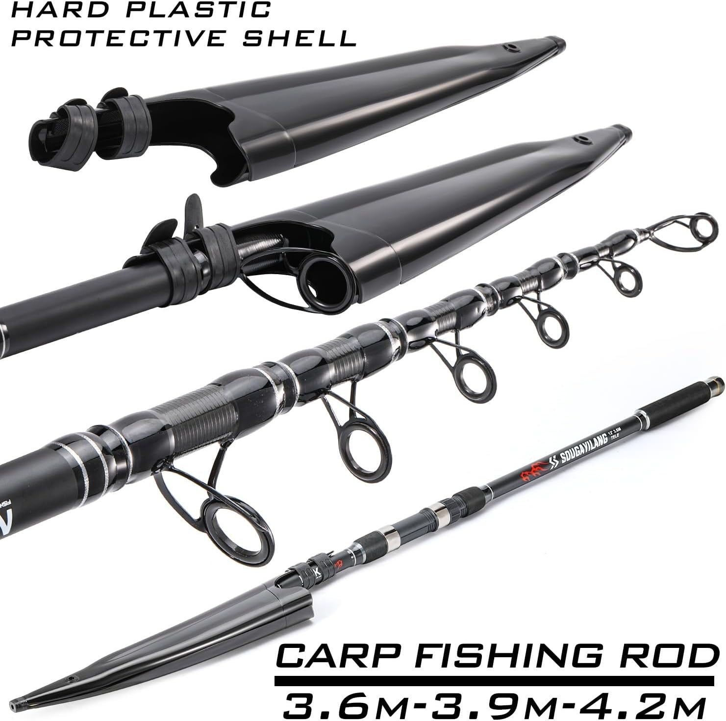 Telescopic Carp Fishing Rod 3.6M Carbon Fibre 3.0lb Travel