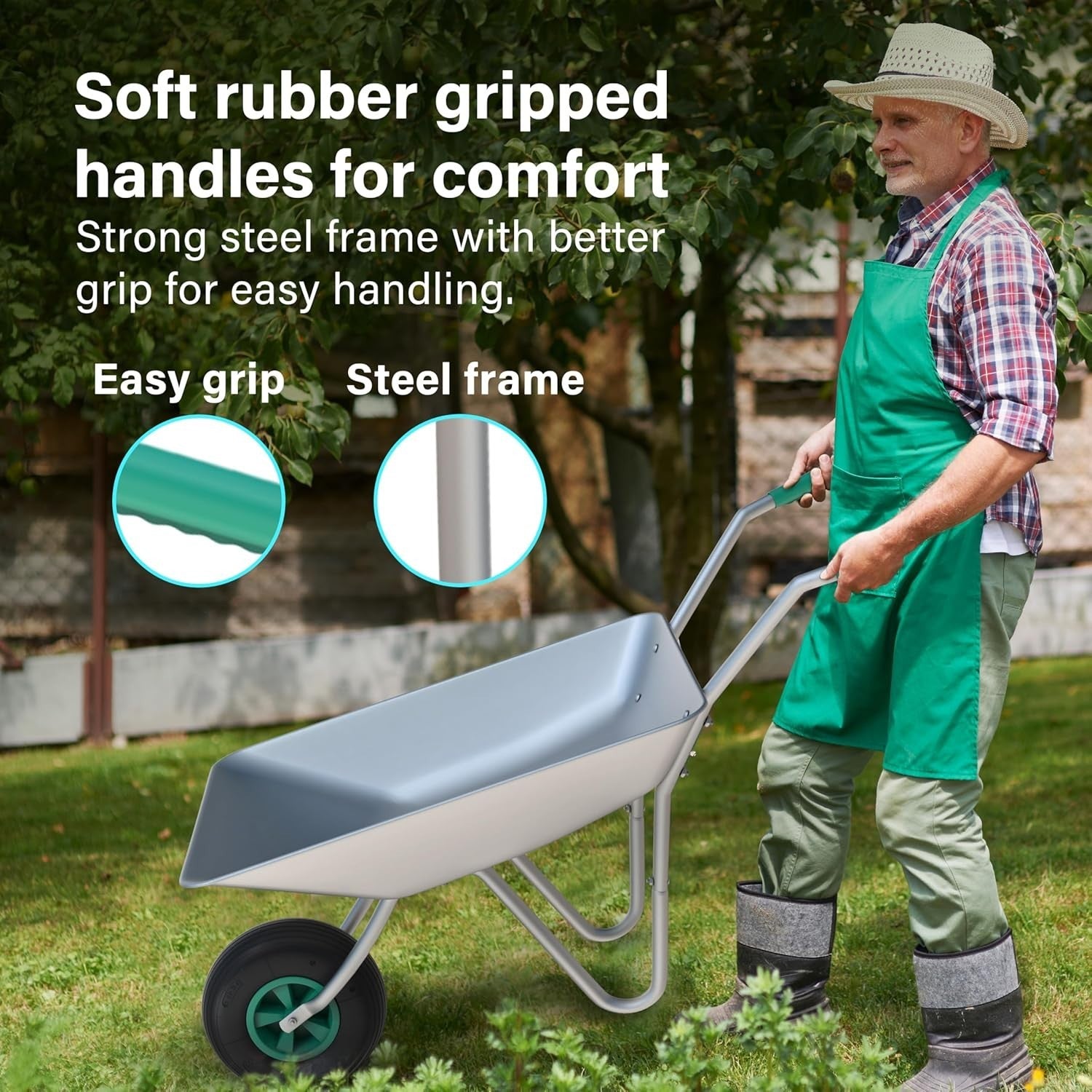 65L Garden Wheelbarrow – Galvanised Steel Tub w/ Pneumatic Tyre 100kg Capacity